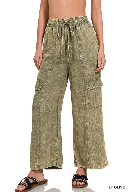 Washed Linen Cargo Pants