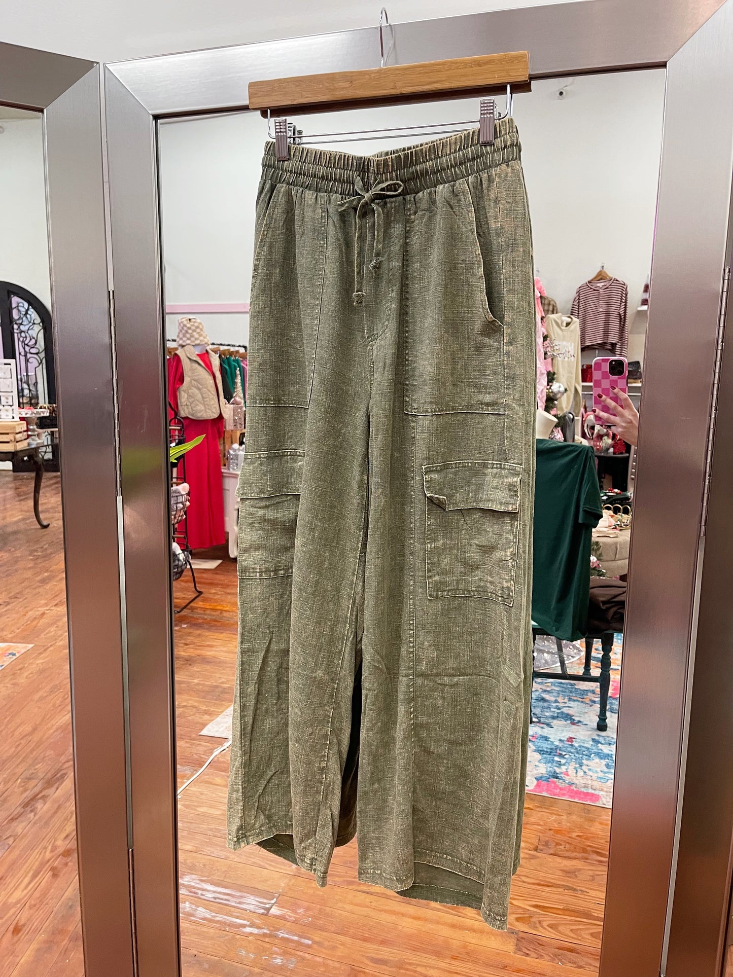 Washed Linen Cargo Pants