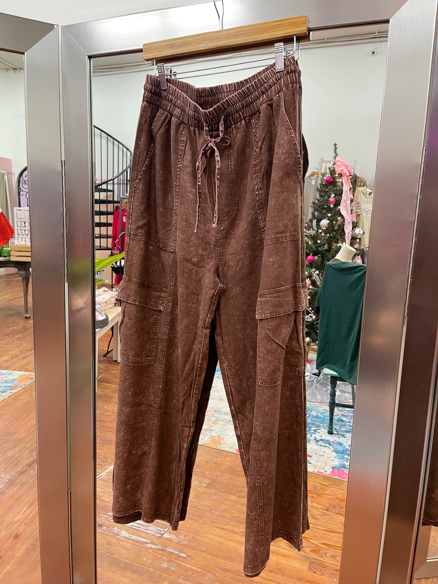 Washed Linen Cargo Pants