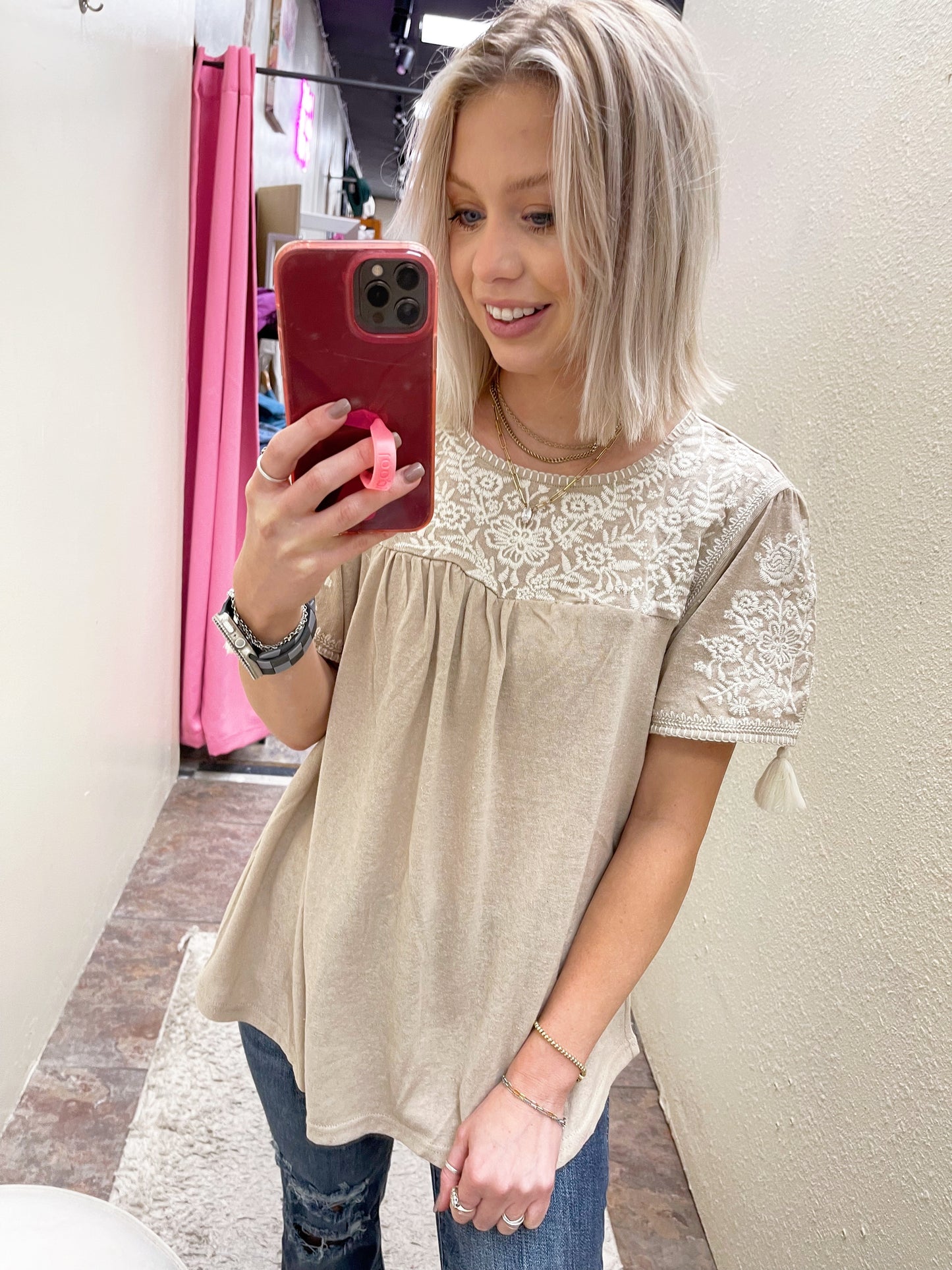 Embroidered Tassel Top