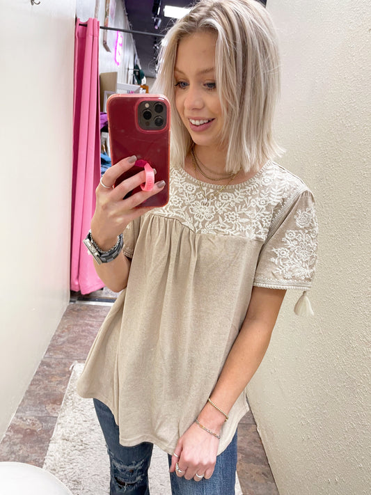 Embroidered Tassel Top