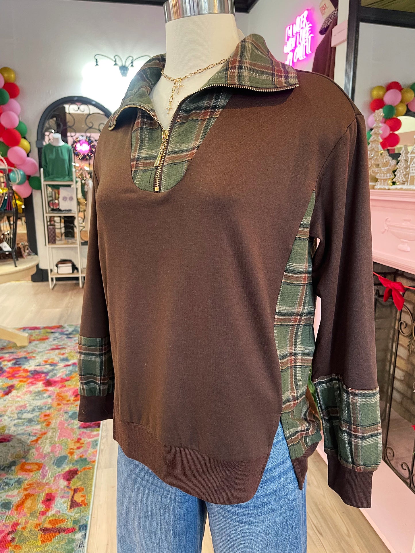 Juniper Chocolate Plaid Pullover