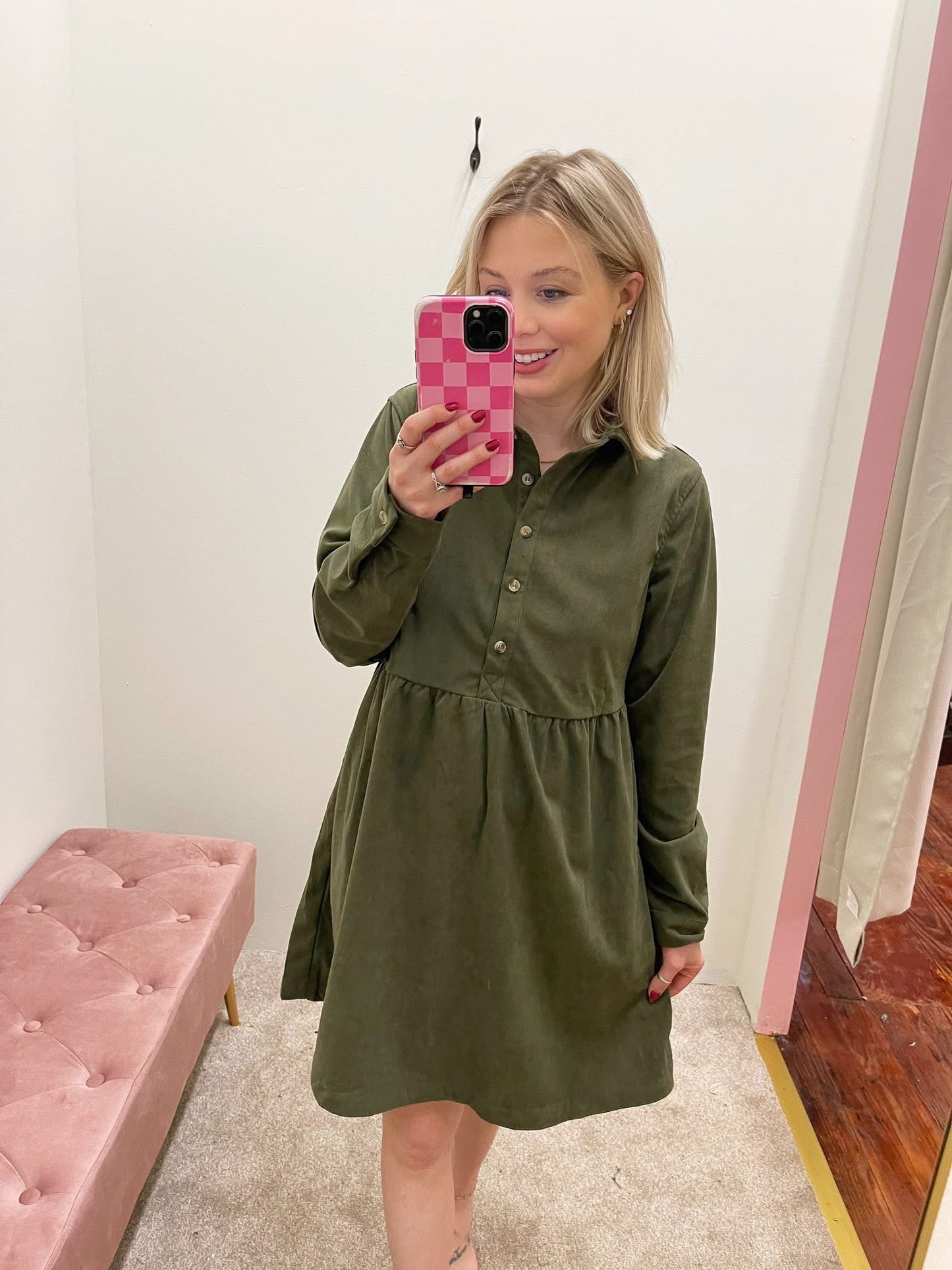 Olive Corduroy Dress