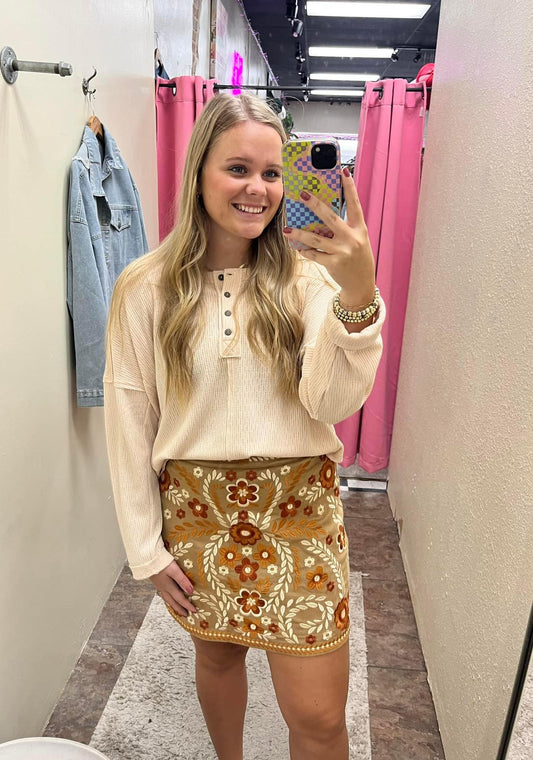 Camel Embroidered Skirt