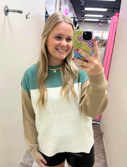 Colorblock Teal Sweater