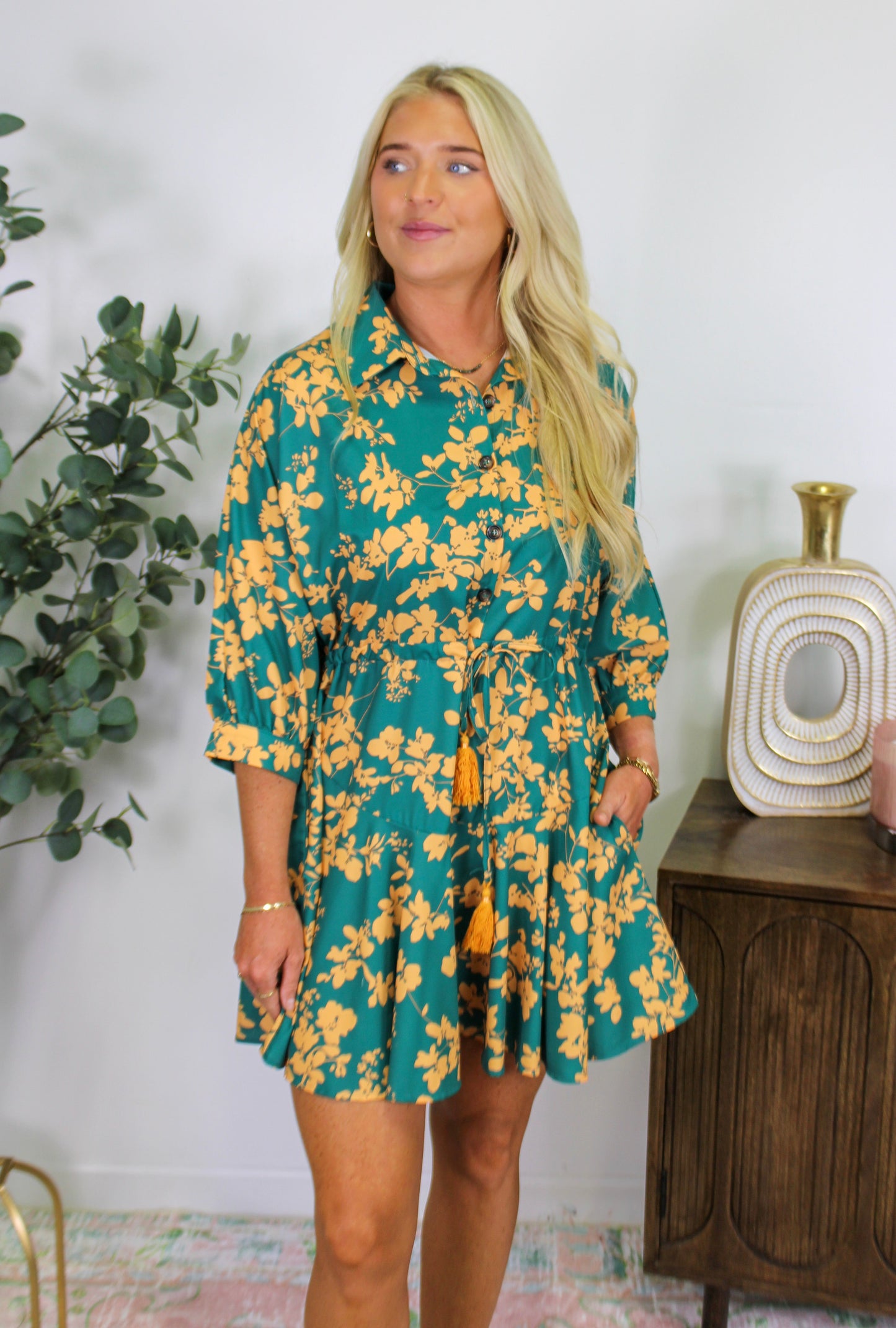 Green Gold Floral Dress