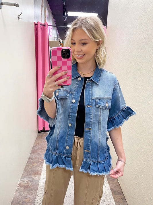 Blue Ruffle Denim Jacket