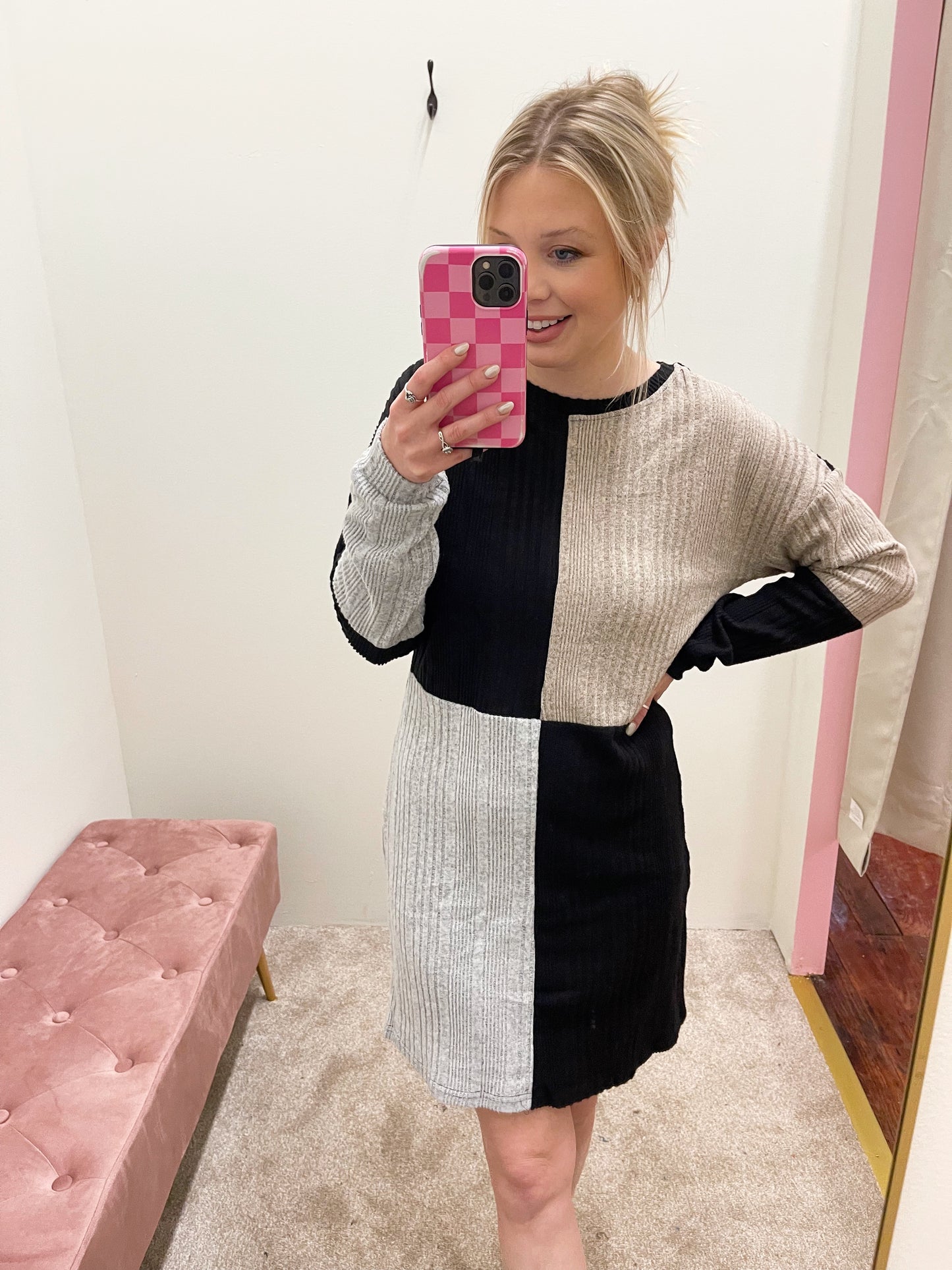 Black Colorblock Sweater Dress