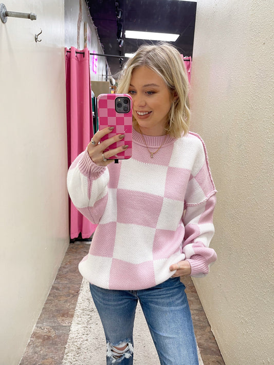 Pink Checkered Sweater