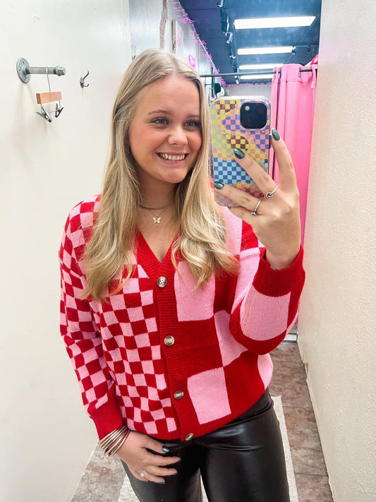Check Your Sources Checkered Cardigan