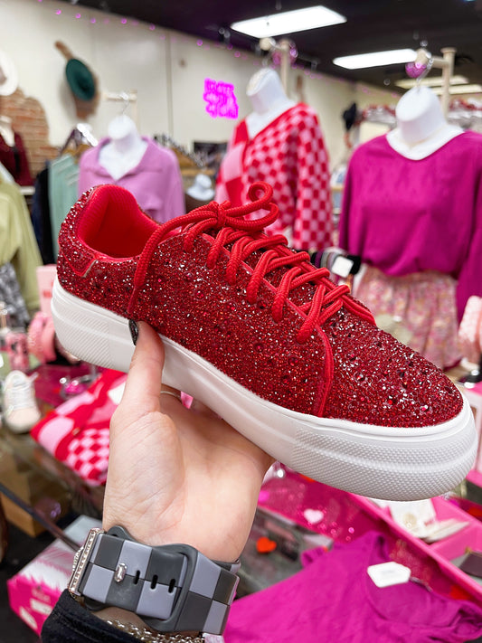 Red Bedazzle Sneakers-Corkys