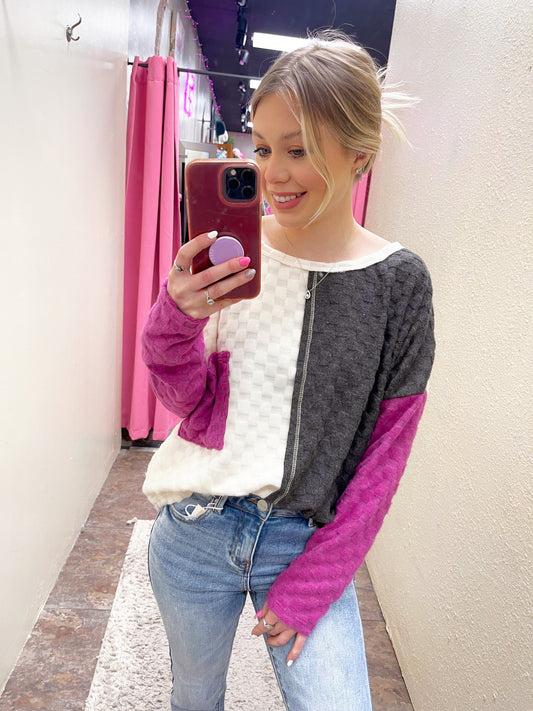 Checkered Colorblock Top
