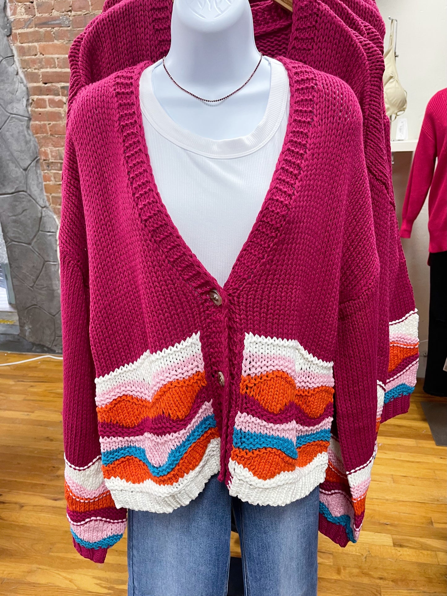 Magenta Graphic Cardigan