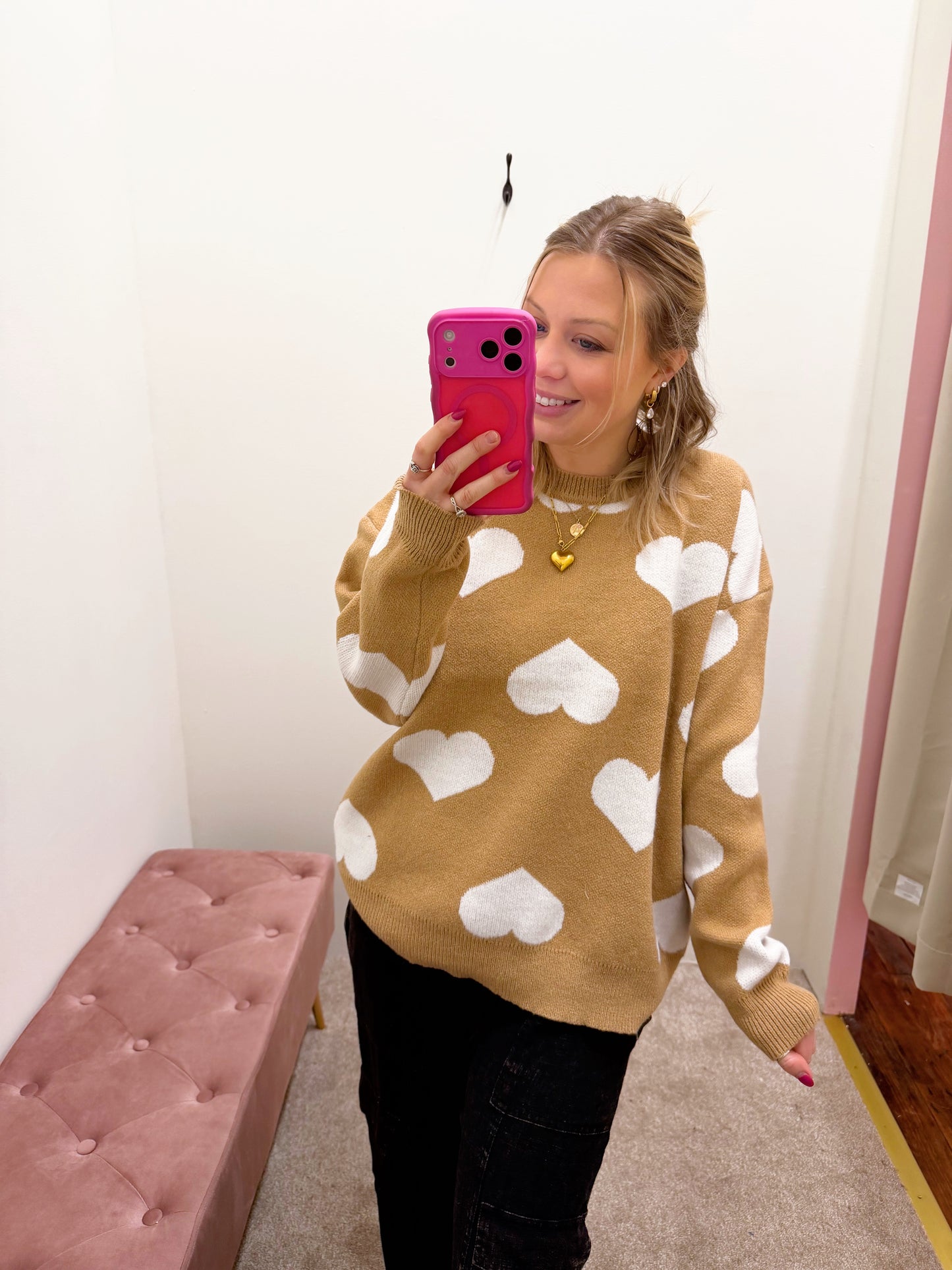 Taupe Heart Sweater