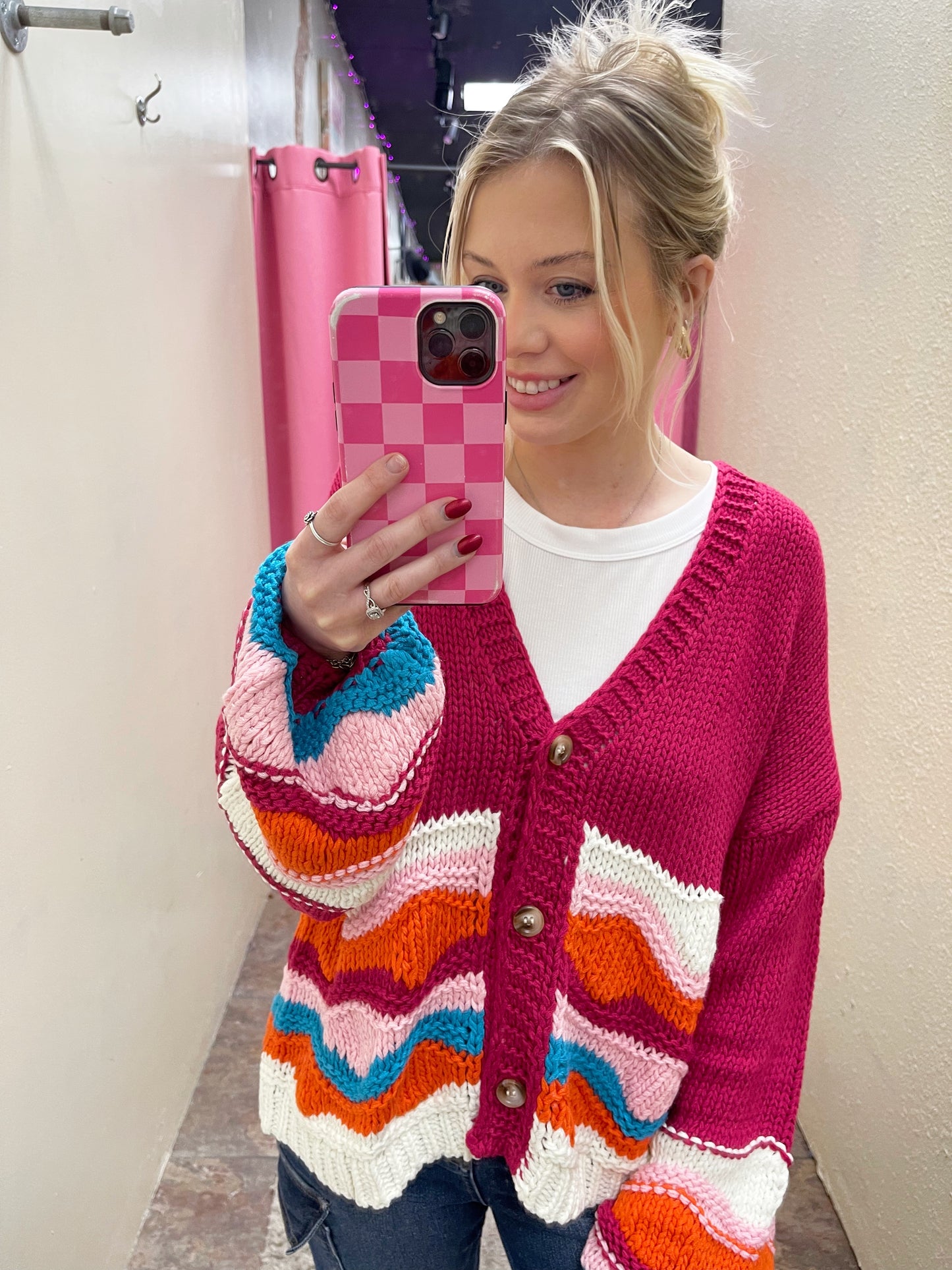 Magenta Graphic Cardigan