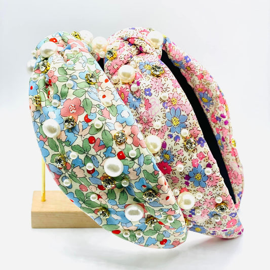 Floral Rhinestone and Pearl Topknot
