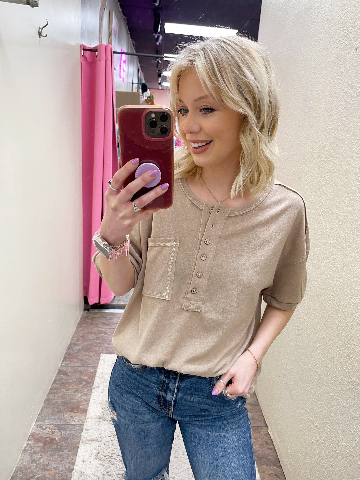Twisted Sleeve Henley Top