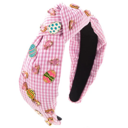 Pink Plaid Easter Egg Embellished Headband