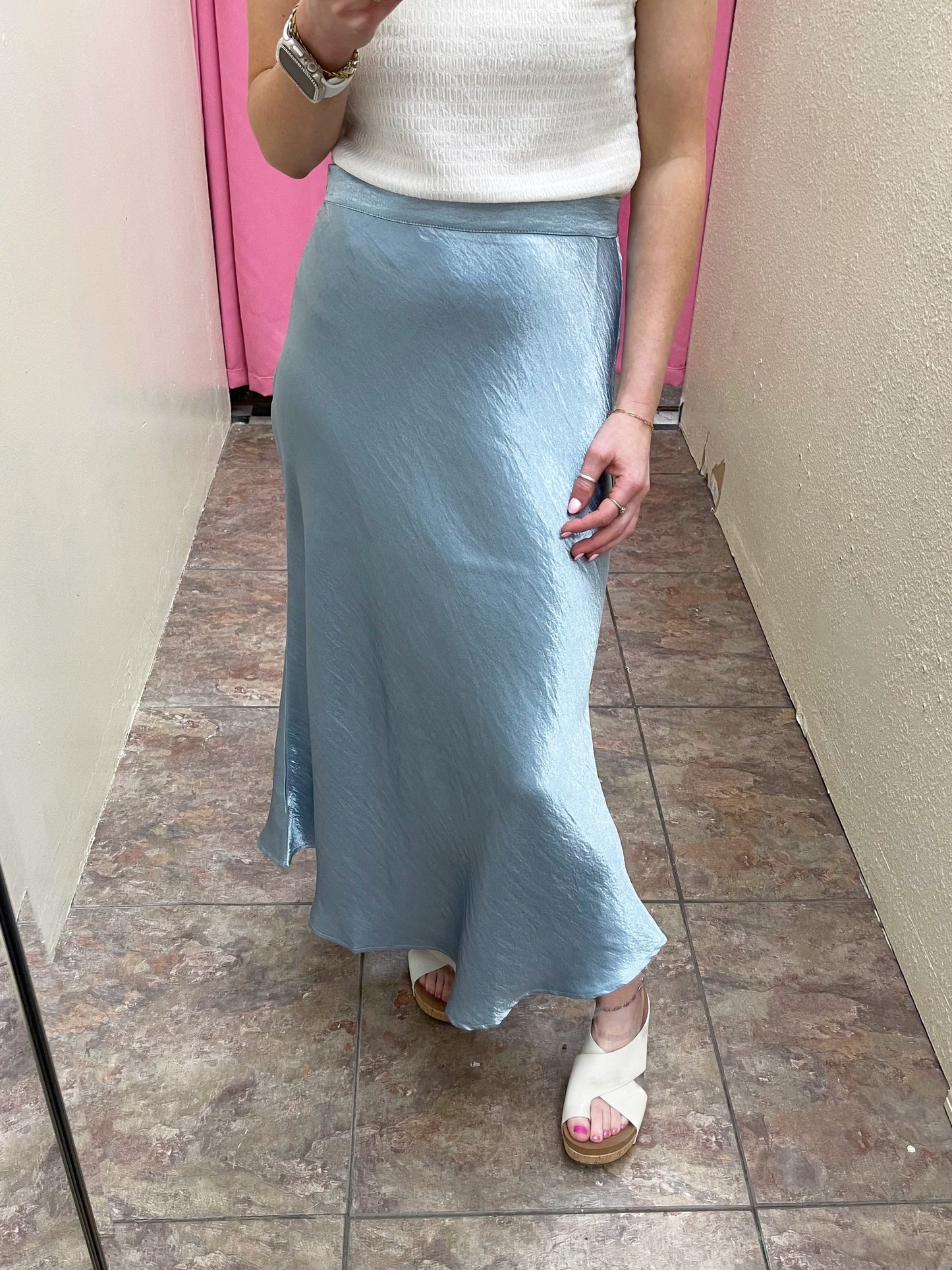 Dusty Blue Satin Skirt
