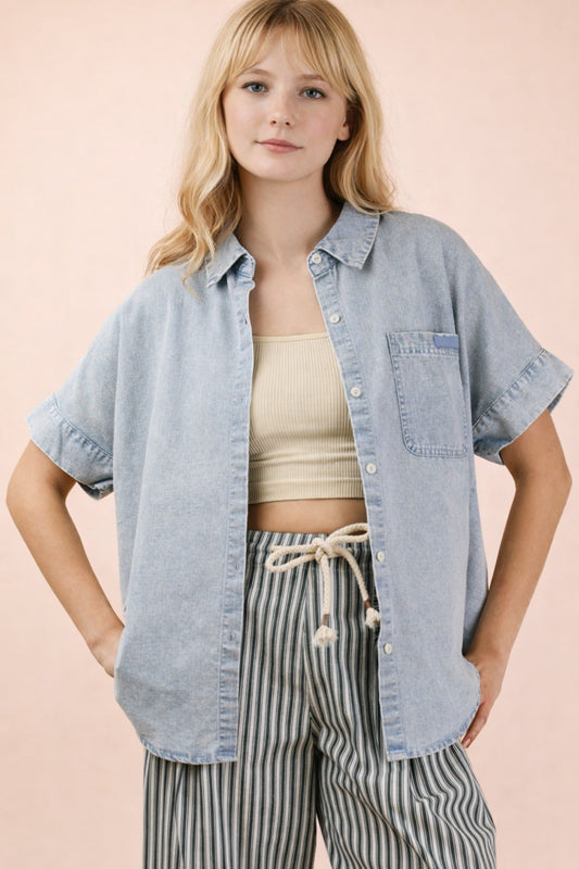 Easygoing Denim Button Top
