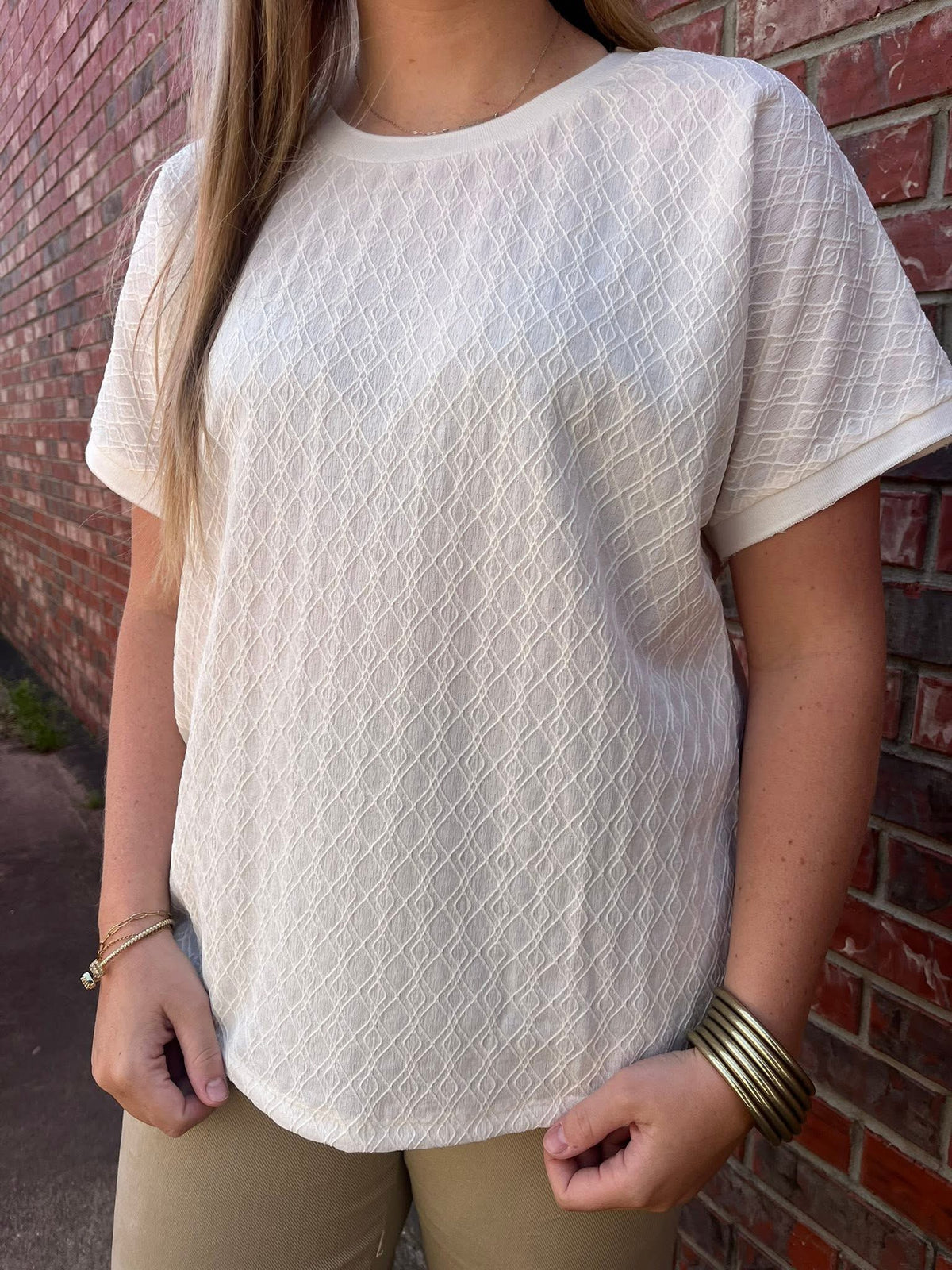 Textured Fabric Crew Neck Top