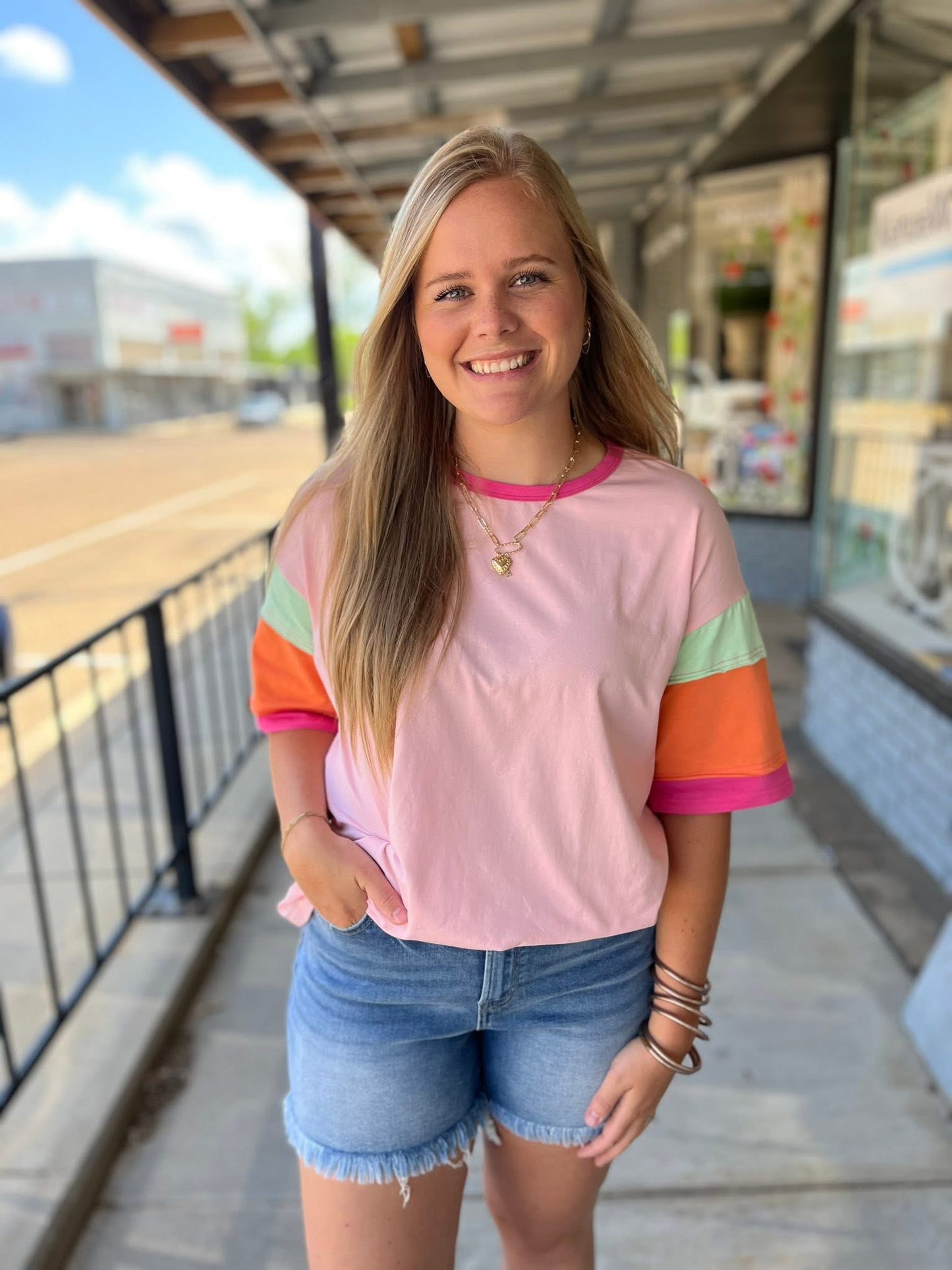 Paige Colorblock Pink Top