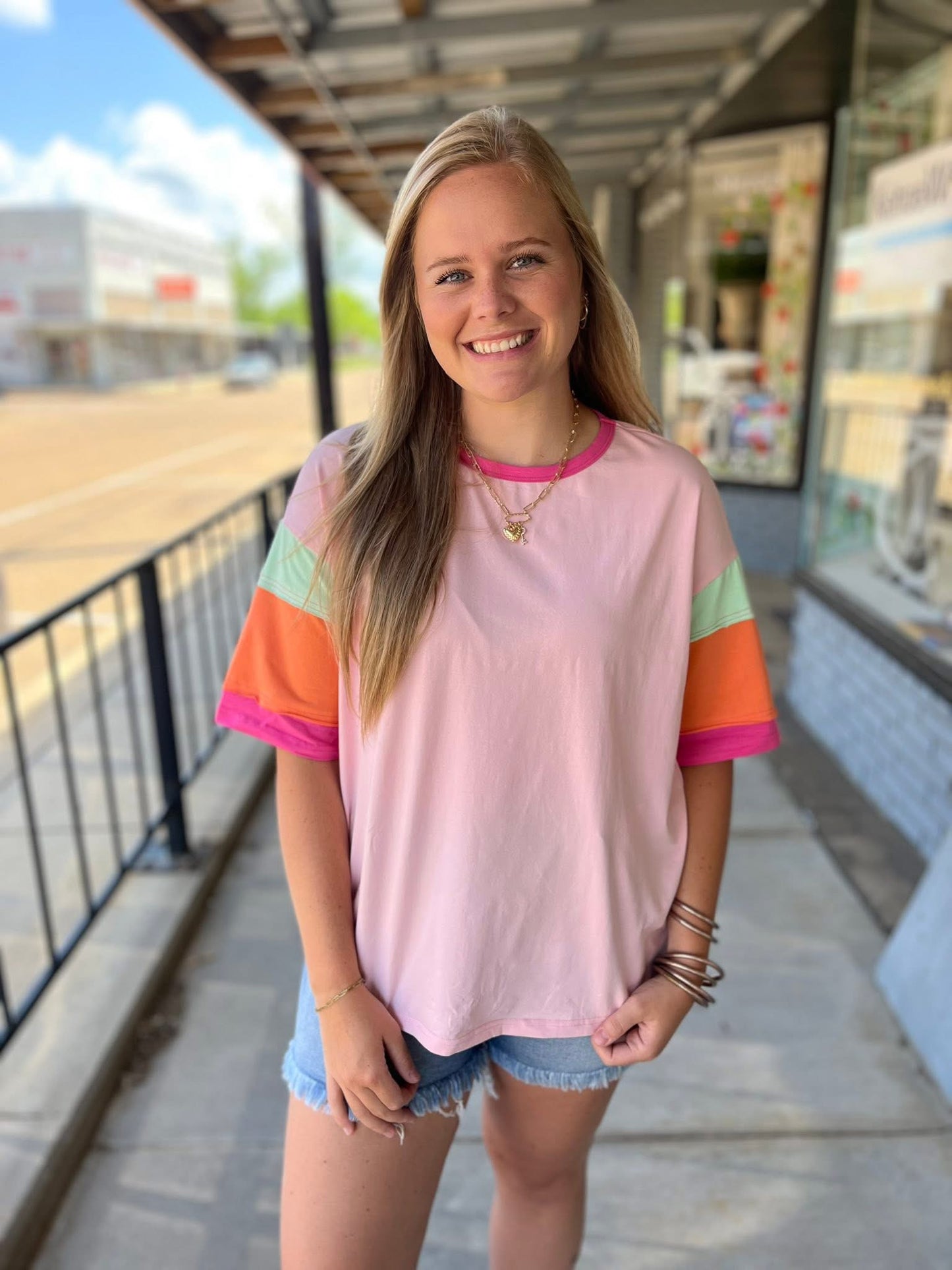 Paige Colorblock Pink Top