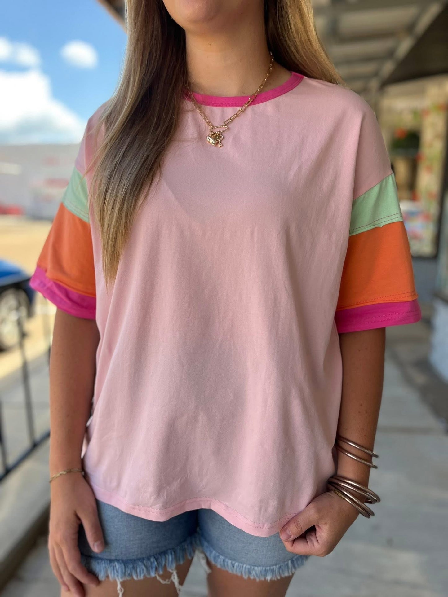 Paige Colorblock Pink Top