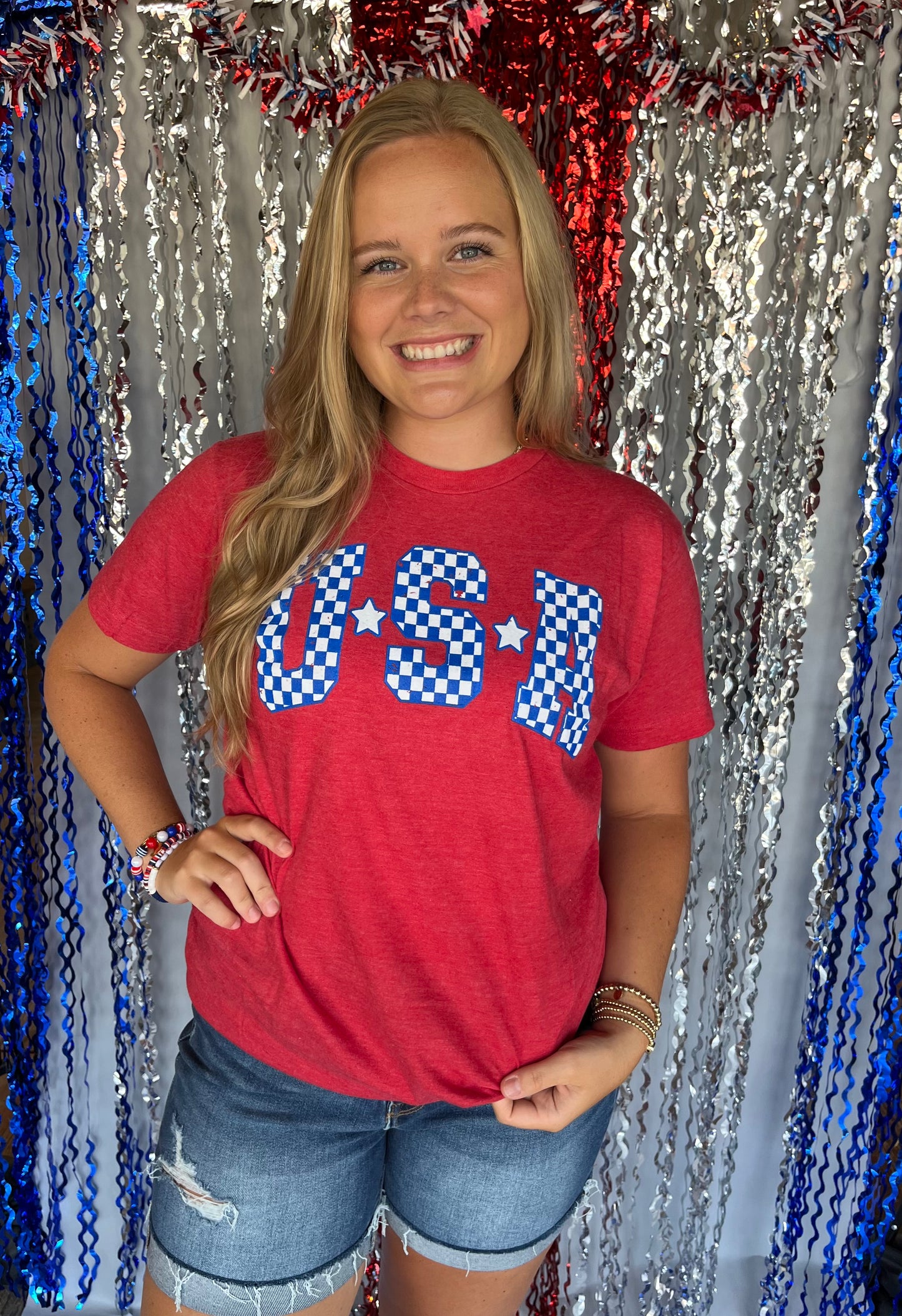 Red Checkered USA Tee