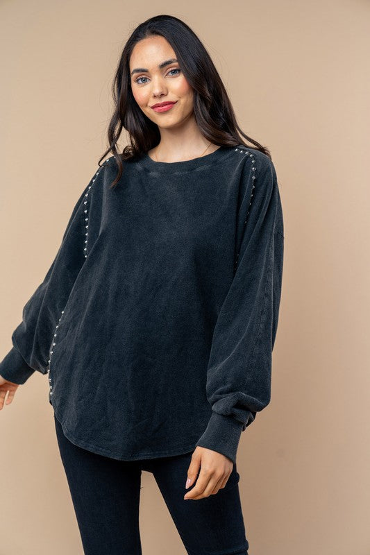 Silver Stud Black Pullover Top