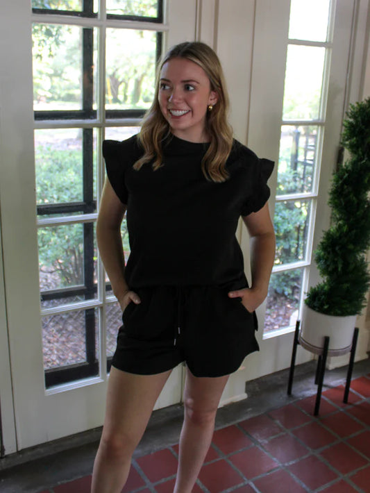 Black Textured Shorts