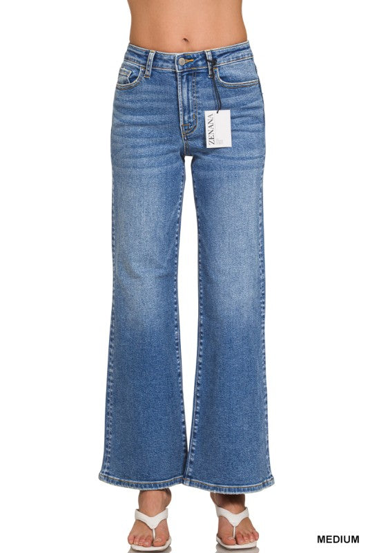 Annie Med. Wash Wide Leg Jeans-Zenana