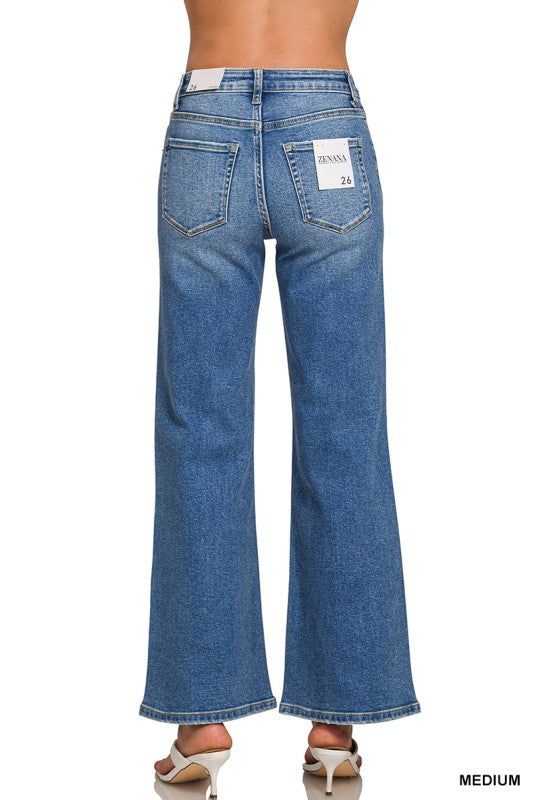 Annie Med. Wash Wide Leg Jeans-Zenana