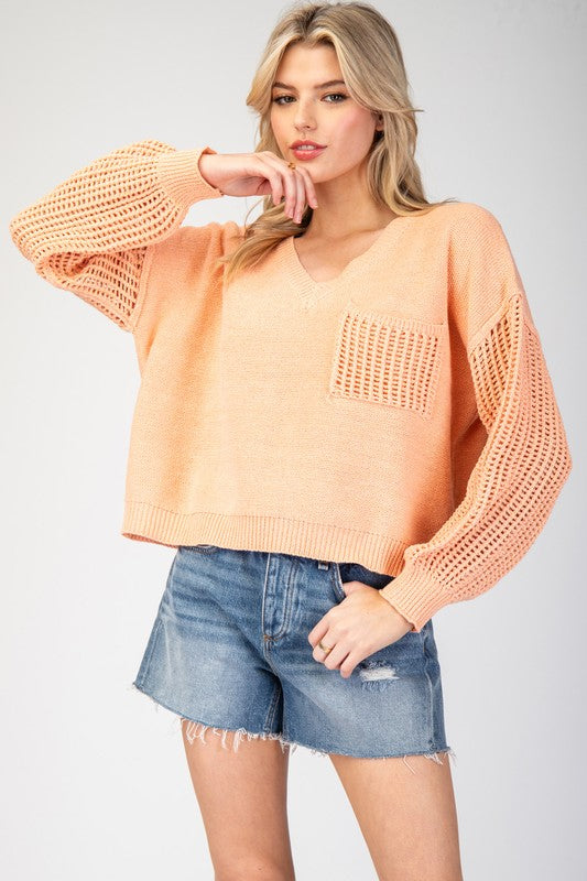 Open Knit Sleeve Sweater