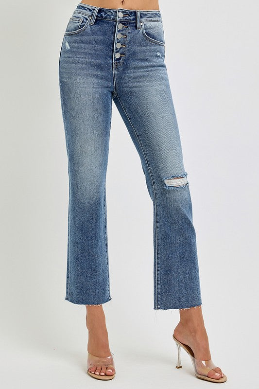 Bella Button Straight Jeans- Risen