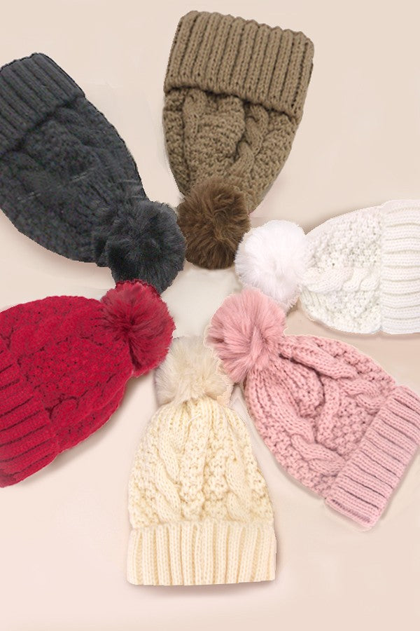 Classic Cable Knot Pom Pom Beanie Hat