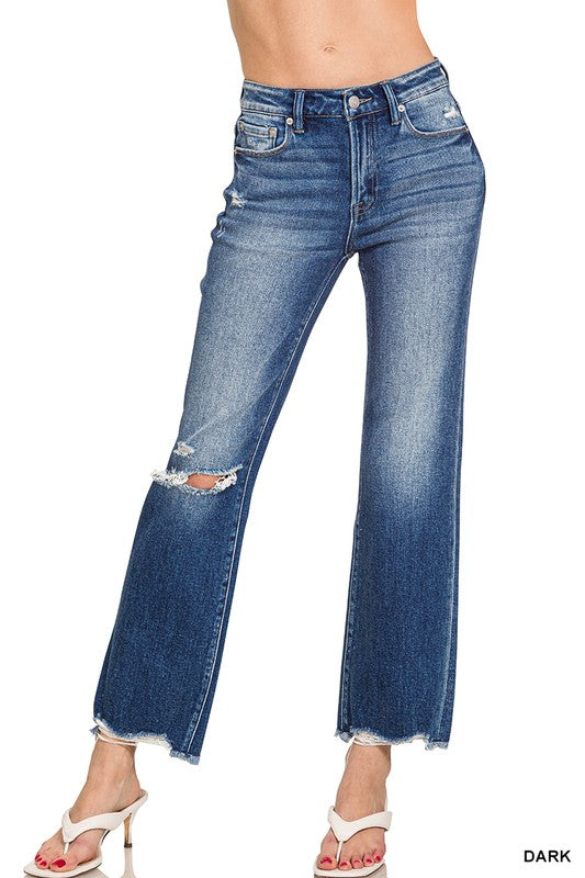 Candice Distressed Straight Jeans-Zenana