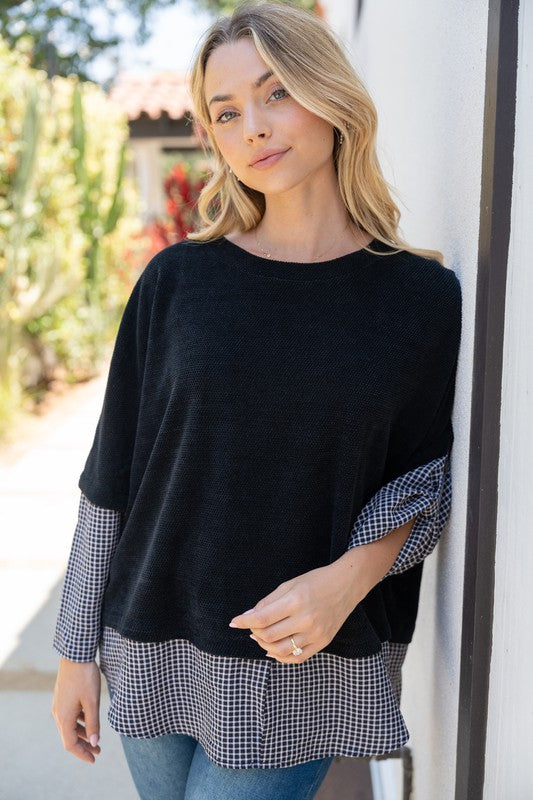 Chenille Plaid Contrast Top