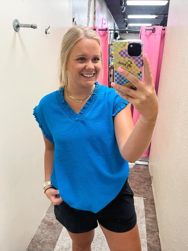 Frilled V Neck Top