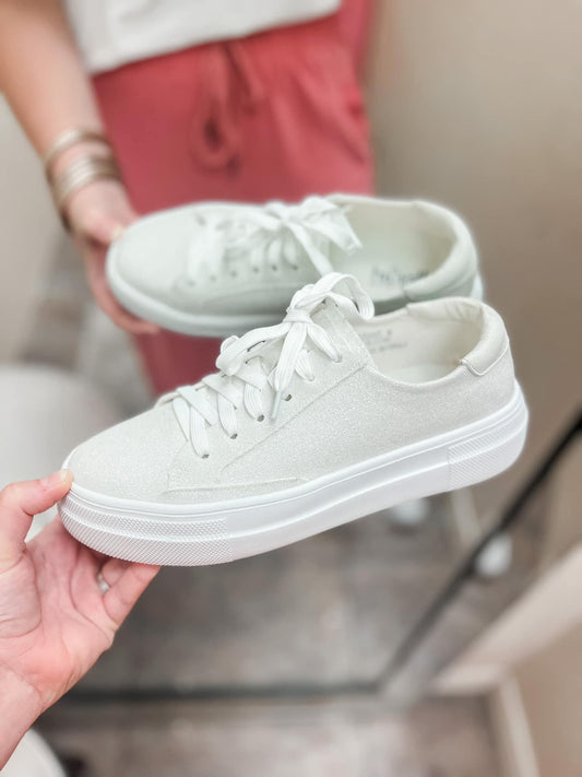 White Glitter Sneaker-Corkys