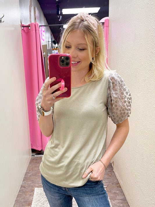 Mocha Floral Puff Sleeve Top