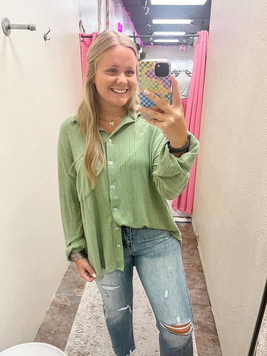 Sage Button Down Top