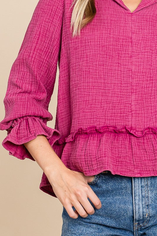 Magenta Ruffle Top