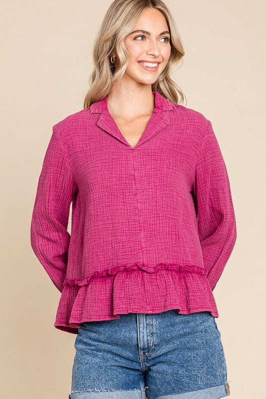 Magenta Ruffle Top