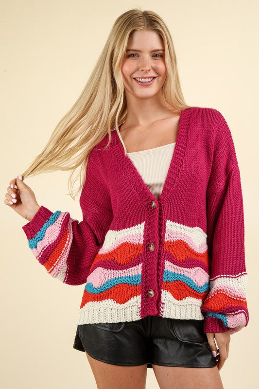 Magenta Graphic Cardigan