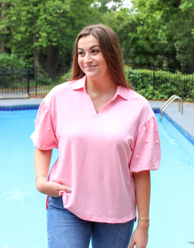 Pink Pearl Collar Top