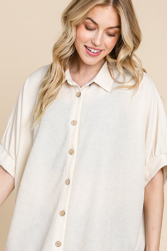 Sand Waffle Knit Top