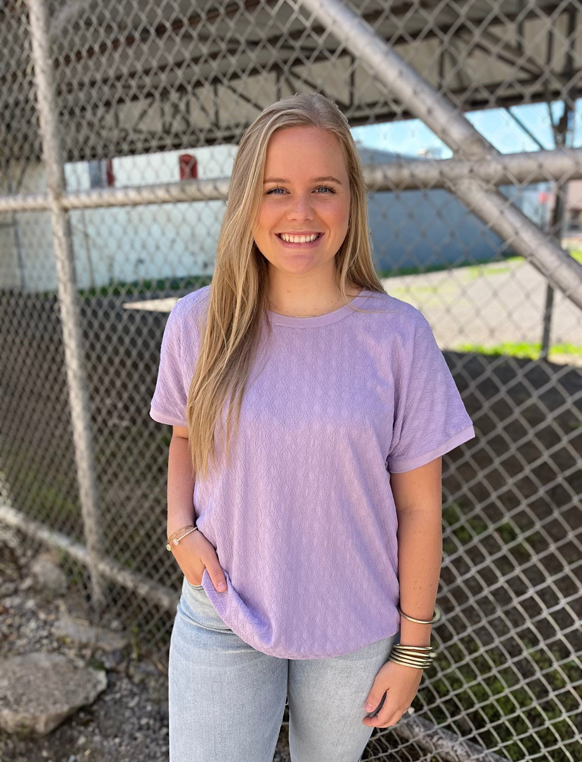 Textured Fabric Crew Neck Top