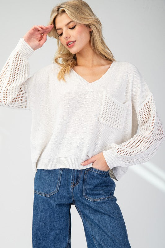 Open Knit Sleeve Sweater