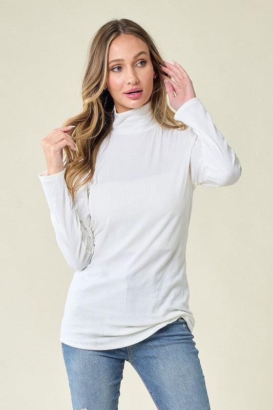 Ribbed Ivory Turtleneck Top